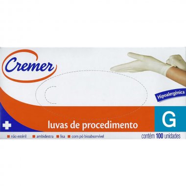 LUVA PROCEDIMENTO TAM G C/100 CREMER*